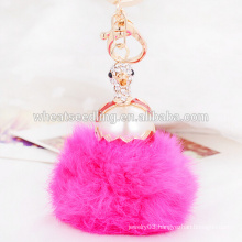 Customized designed new arrival high quality crystal fur ball keychain